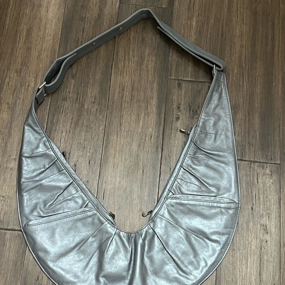 Make Offer! Sash Bag Crossbody Bag Shimmer Skies Blue Gray Leather Sling - Picture 5 of 14
